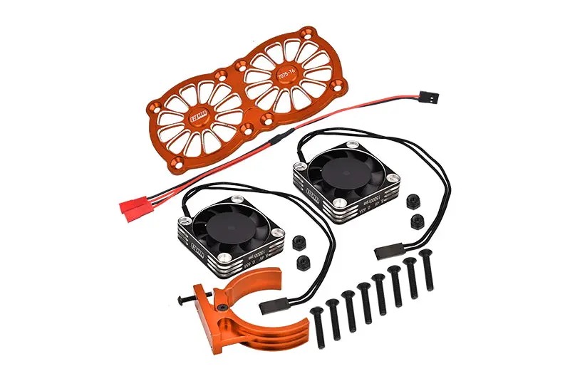Aluminum 7075-T6 Motor Heatsink With Dual Metal Frame Waterproof Cooling Fan And Adjustable Mount For 1:5 Arrma Kraton 8S Blx/Outcast 8S Blx/Traxxas X-Maxx 6S / X-Maxx 8S / 1:7 Xo-01 - Orange 1