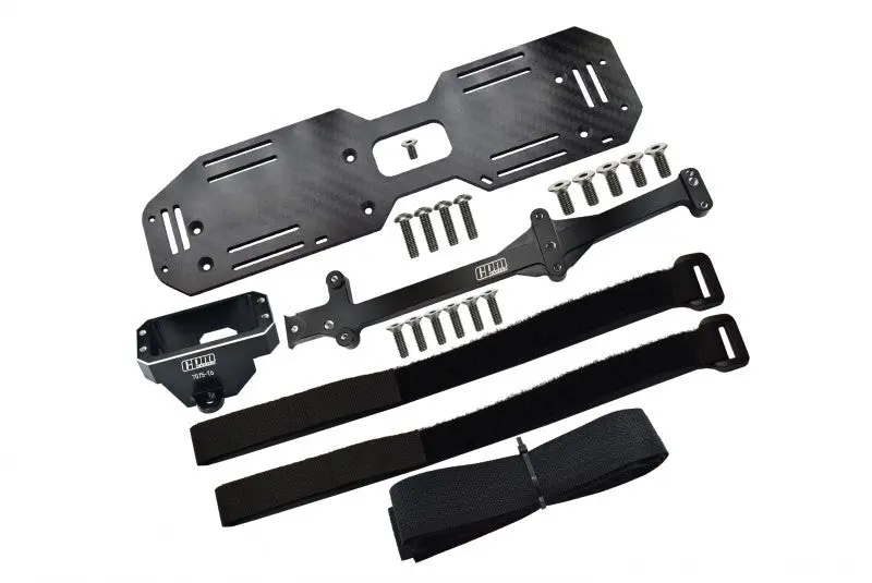 Aluminum 7075-T6 Servo Mount And Carbon Fiber Battery Compartment For Traxxas 1/8 4Wd Sledge Monster Truck 95076-4 - 22Pc Set Black 1