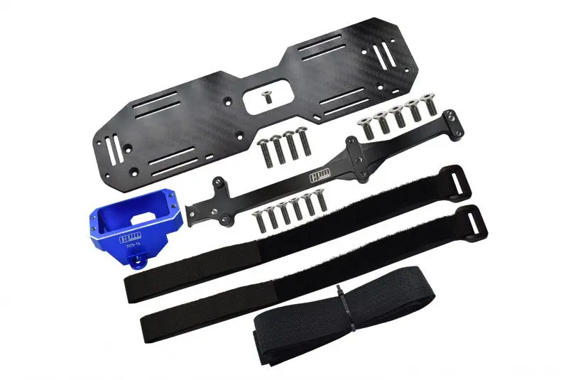 Aluminum 7075-T6 Servo Mount And Carbon Fiber Battery Compartment For Traxxas 1/8 4Wd Sledge Monster Truck 95076-4 - 22Pc Set Blue 1