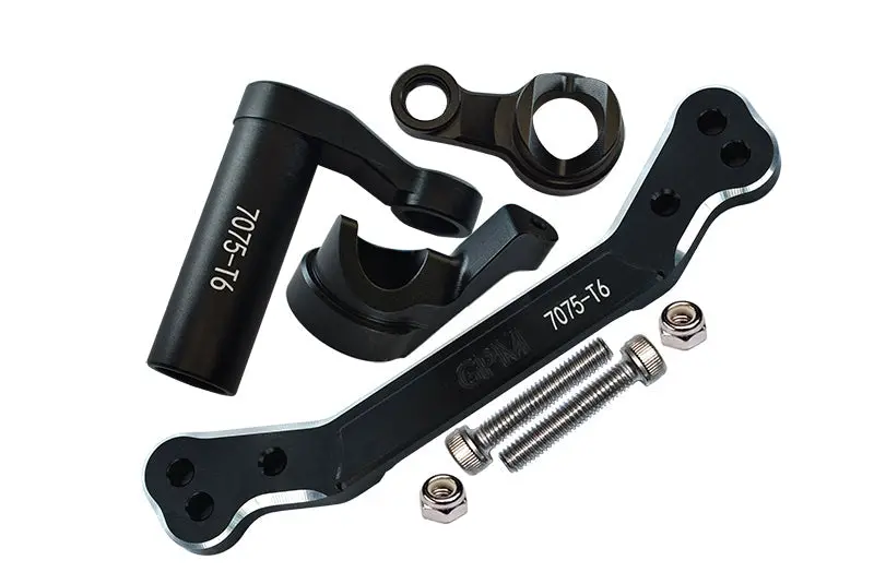 Aluminum 7075-T6 Steering Assembly + Steering Plate For Traxxas 1/8 4Wd Sledge Monster Truck 95076-4 - 8Pc Set Black 1
