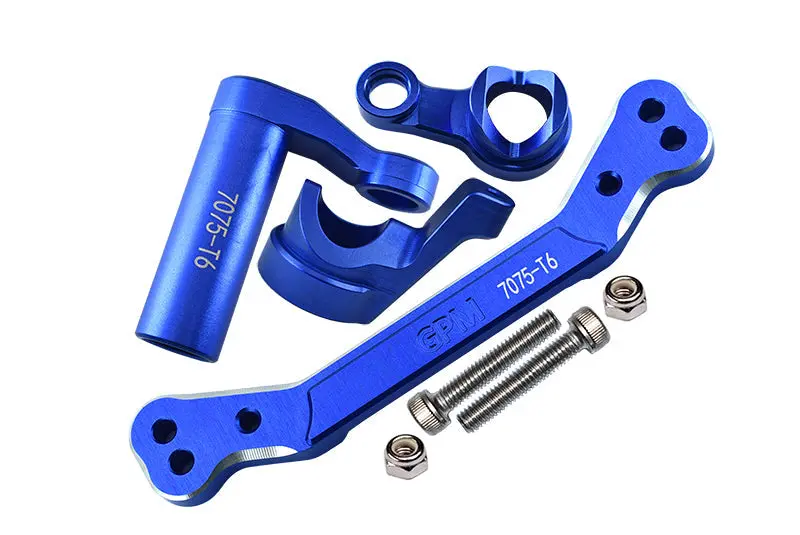 Aluminum 7075-T6 Steering Assembly + Steering Plate For Traxxas 1/8 4Wd Sledge Monster Truck 95076-4 - 8Pc Set Blue 1