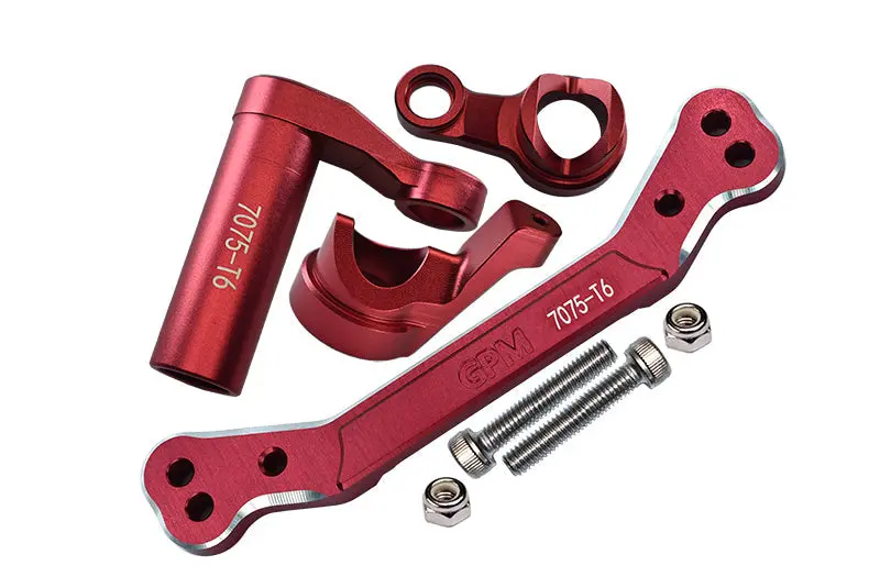 Aluminum 7075-T6 Steering Assembly + Steering Plate For Traxxas 1/8 4Wd Sledge Monster Truck 95076-4 - 8Pc Set Red 1