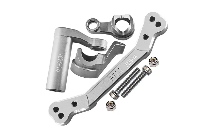 Aluminum 7075-T6 Steering Assembly + Steering Plate For Traxxas 1/8 4Wd Sledge Monster Truck 95076-4 - 8Pc Set Silver 1