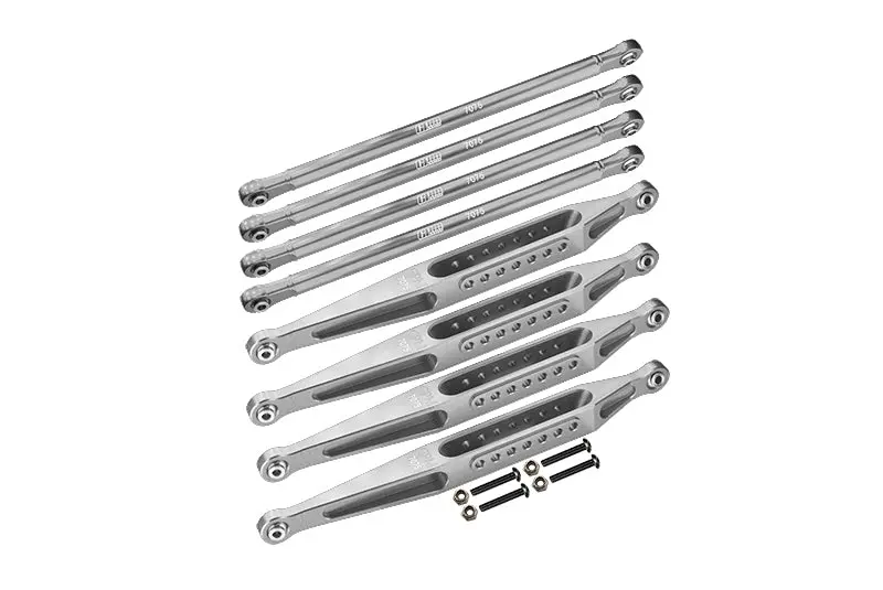 Aluminum 7075-T6 Upper & Lower Link Bar Set For Losi 1:8 Lmt 4Wd Solid Axle Monster Truck Los04022 / Son-Uva Digger Los04021 Upgrades - Silver 1