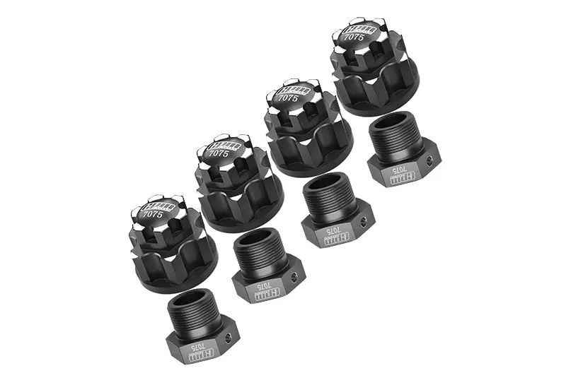 Aluminum 7075-T6 Wheel Lock + Wheel Hex For Arrma 1:5 4Wd Kraton 8S Blx / Outcast 8S Blx / Kraton Exb / Outcast Exb Upgrades - Black 1