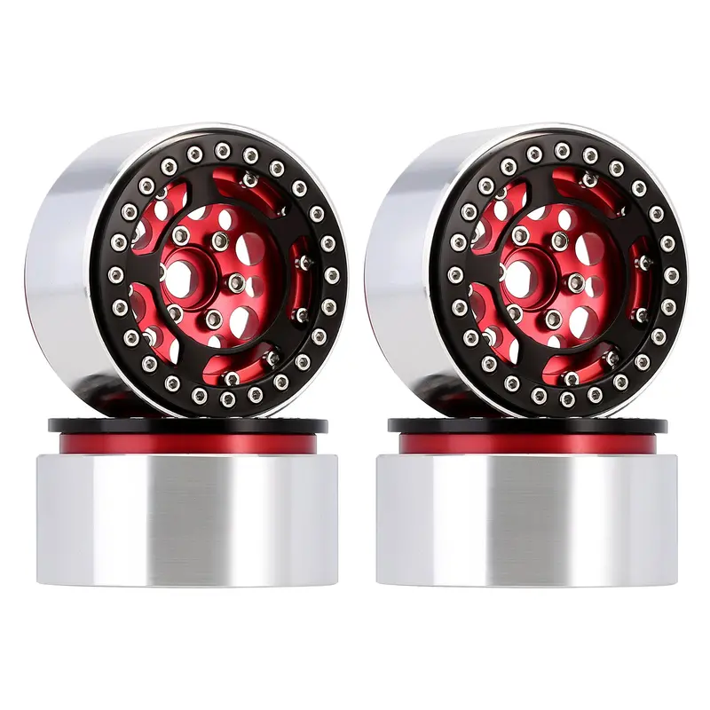 Aluminum Alloy 1.9" Beadlock Wheel Rim Hub For 1/10 Rc Crawler Car Axial Scx10 90046 Traxxas Trx4 Redcat Gen8 - 4Pc Red 1