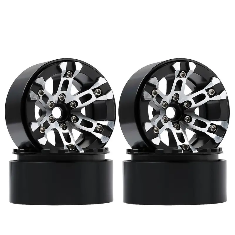 Aluminum Alloy 2.0Inch Beadlock Wheel Rims Fit 1.9Inch Tires For 1/10 Rc Crawler Axial Scx10 90046  Traxxas Trx4 D90 - 4Pc Black 1