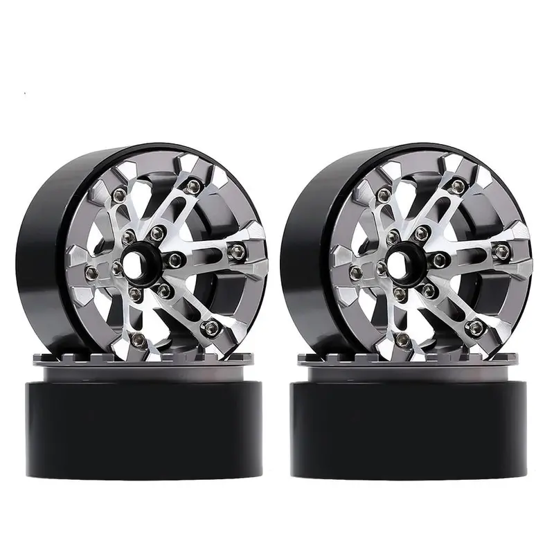 Aluminum Alloy 2.0Inch Beadlock Wheel Rims Fit 1.9Inch Tires For 1/10 Rc Crawler Axial Scx10 90046  Traxxas Trx4 D90 - 4Pc Grey 1