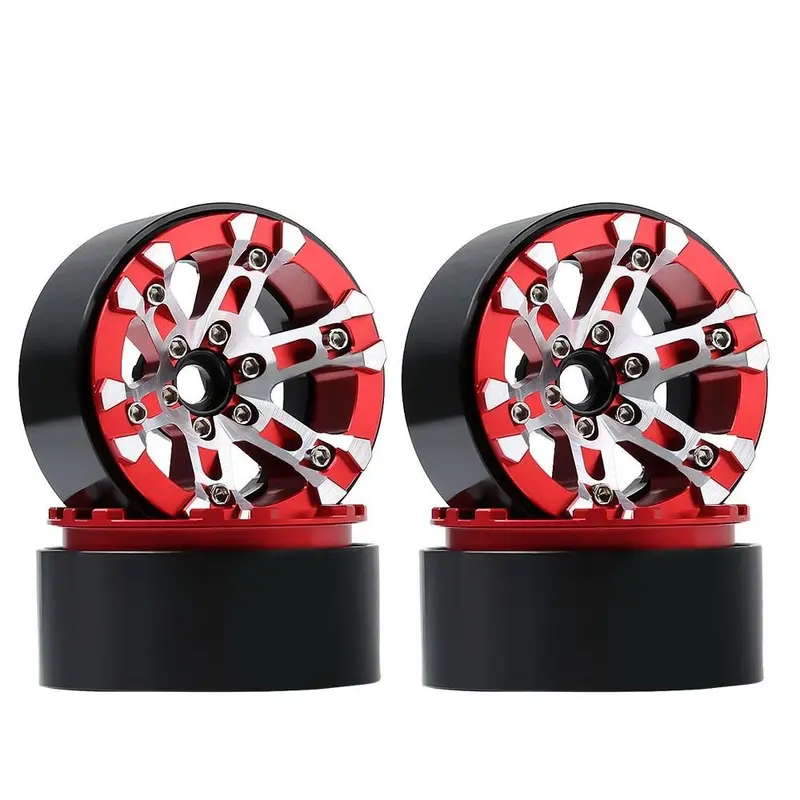 Aluminum Alloy 2.0Inch Beadlock Wheel Rims Fit 1.9Inch Tires For 1/10 Rc Crawler Axial Scx10 90046  Traxxas Trx4 D90 - 4Pc Red 1