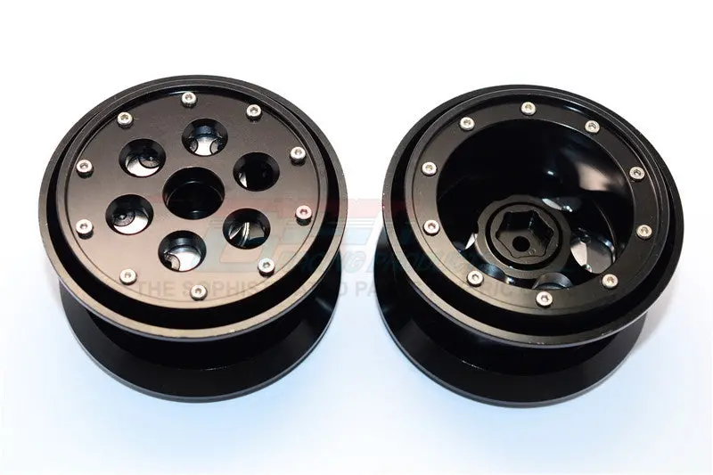 Aluminum Beadlock Weighted Wheels With Weight Holder & Bearings Suitable For All 2.2 Tires - 1Pr Set Black 1