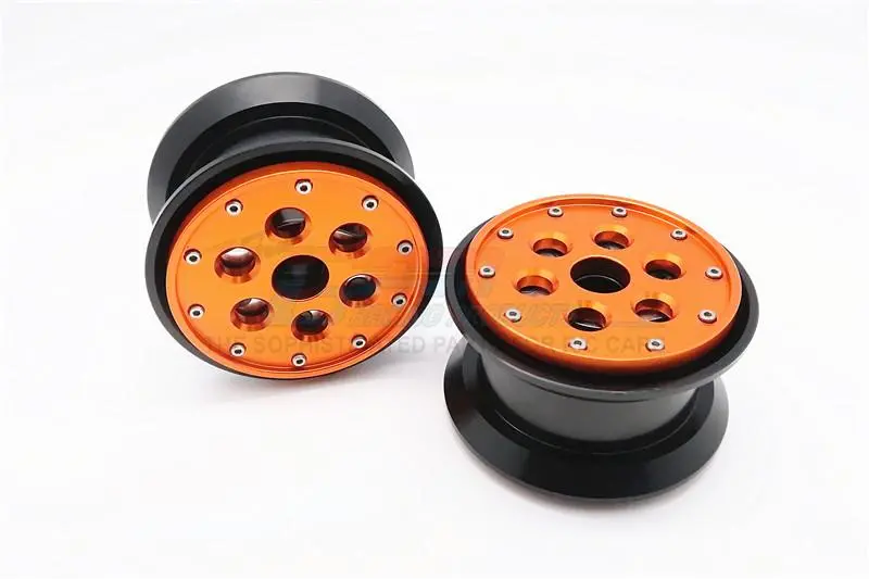 Aluminum Beadlock Weighted Wheels With Weight Holder & Bearings Suitable For All 2.2 Tires - 1Pr Set Black+Orange 1