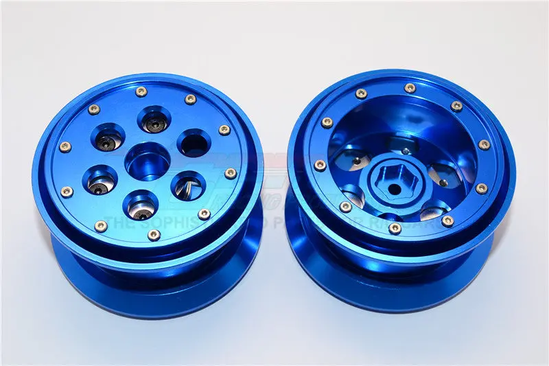Aluminum Beadlock Weighted Wheels With Weight Holder & Bearings Suitable For All 2.2 Tires - 1Pr Set Blue 1