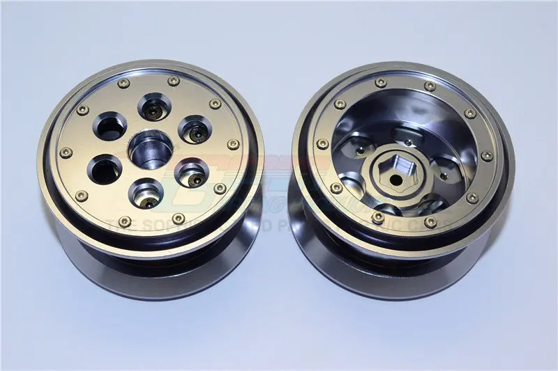 Aluminum Beadlock Weighted Wheels With Weight Holder & Bearings Suitable For All 2.2 Tires - 1Pr Set Gray Silver 1