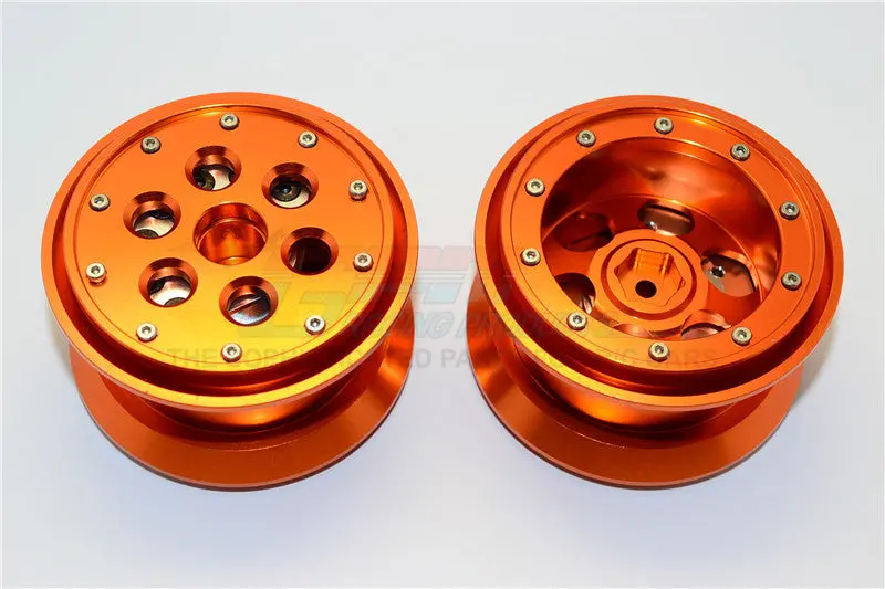 Aluminum Beadlock Weighted Wheels With Weight Holder & Bearings Suitable For All 2.2 Tires - 1Pr Set Orange 1