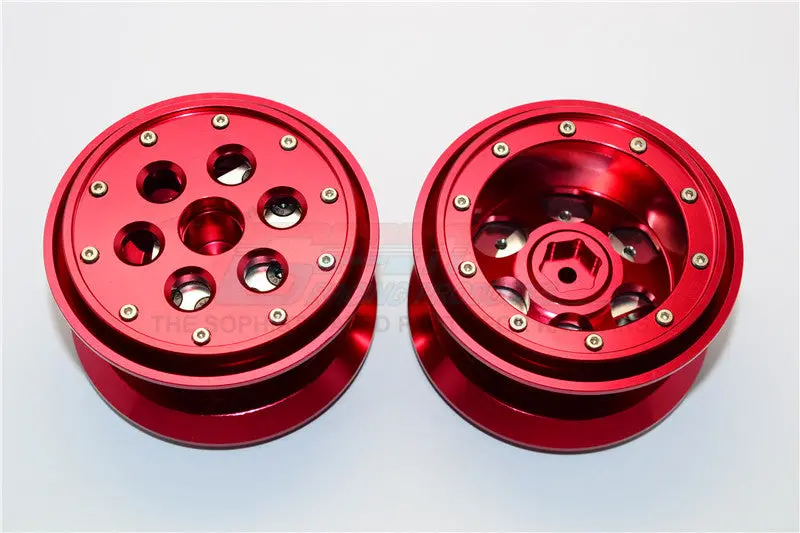 Aluminum Beadlock Weighted Wheels With Weight Holder & Bearings Suitable For All 2.2 Tires - 1Pr Set Red 1