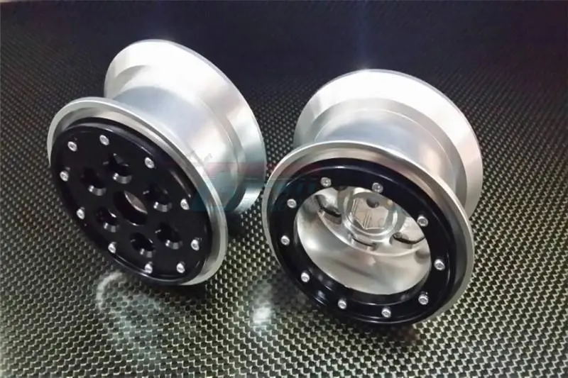 Aluminum Beadlock Weighted Wheels With Weight Holder & Bearings Suitable For All 2.2 Tires - 1Pr Set Silver+Black 1