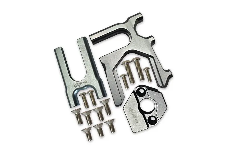 Aluminum Center Differential (Front+Rear) + Motor Mount For Arrma 1:8 Kraton / Outcast / Notorious / Typhon / Talion / Infraction / Limitless / Kraton V5 / Notorious V5 Upgrades - 3Pc Set Gray Silver 1