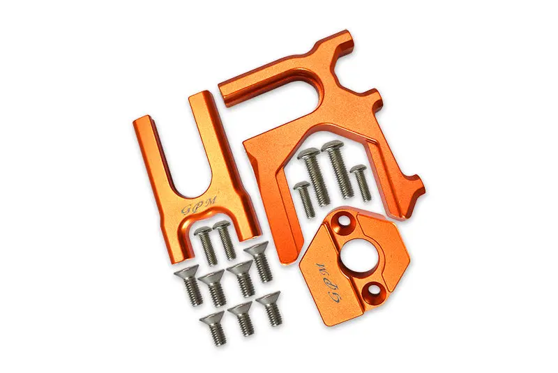 Aluminum Center Differential (Front+Rear) + Motor Mount For Arrma 1:8 Kraton / Outcast / Notorious / Typhon / Talion / Infraction / Limitless / Kraton V5 / Notorious V5 Upgrades - 3Pc Set Orange 1