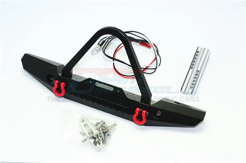 Aluminum Front Bumper With Led Lights For 1:10 Crawlers (B) - 19Pc Set Black 1