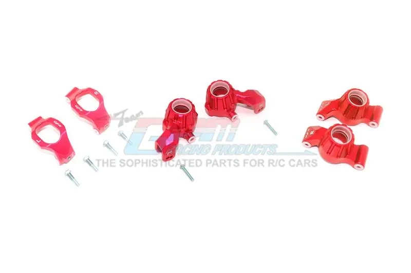 Aluminum Front C-Hubs + Front & Rear Knuckle Arms For Traxxas 1:10 4Wd Maxx 89076-4 / 4Wd Maxx With Widemaxx 89086-4 / 1:8 4Wd Maxx Slash 6S 102076-4 Upgrades - Red 1