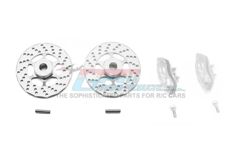 Aluminum Front Or Rear Brake Disk + Brake Caliper For 1/10 Traxxas Ford Gt 4-Tec 2.0 83056-4 / 4-Tec 3.0 93054-4 - 4Pc Set Silver 1