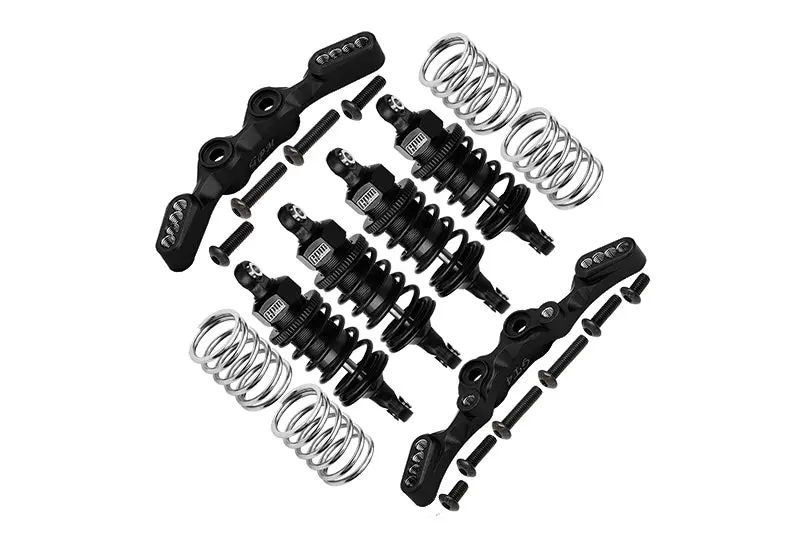 Aluminum Front & Rear Shock Towers + Front (53Mm) + Rear (50Mm) Oil Filled Dampers For 1/10 Traxxas Ford Gt 4-Tec 2.0 83056-4 / 4-Tec 3.0 93054-4 - 28Pc Set Black 1