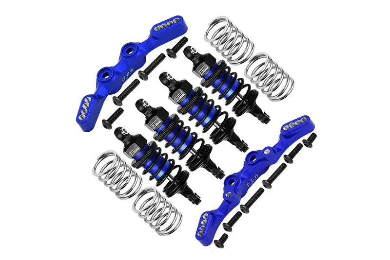 Aluminum Front & Rear Shock Towers + Front (53Mm) + Rear (50Mm) Oil Filled Dampers For 1/10 Traxxas Ford Gt 4-Tec 2.0 83056-4 / 4-Tec 3.0 93054-4 - 28Pc Set Blue 1