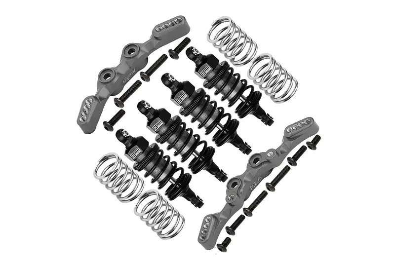 Aluminum Front & Rear Shock Towers + Front (53Mm) + Rear (50Mm) Oil Filled Dampers For 1/10 Traxxas Ford Gt 4-Tec 2.0 83056-4 / 4-Tec 3.0 93054-4 - 28Pc Set Gray Silver 1