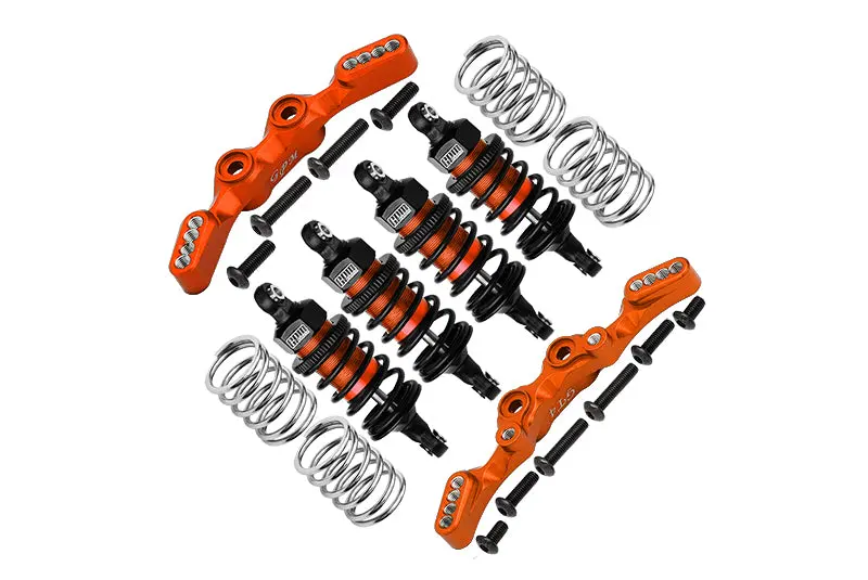 Aluminum Front & Rear Shock Towers + Front (53Mm) + Rear (50Mm) Oil Filled Dampers For 1/10 Traxxas Ford Gt 4-Tec 2.0 83056-4 / 4-Tec 3.0 93054-4 - 28Pc Set Orange 1