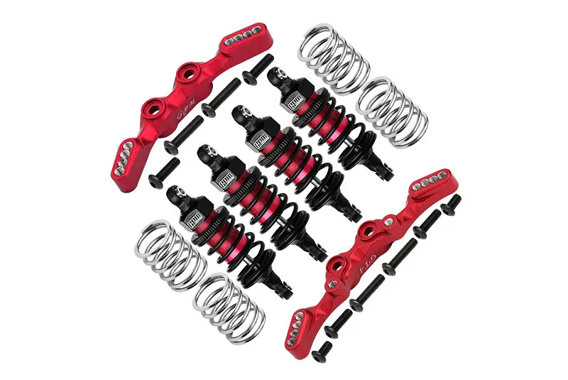 Aluminum Front & Rear Shock Towers + Front (53Mm) + Rear (50Mm) Oil Filled Dampers For 1/10 Traxxas Ford Gt 4-Tec 2.0 83056-4 / 4-Tec 3.0 93054-4 - 28Pc Set Red 1