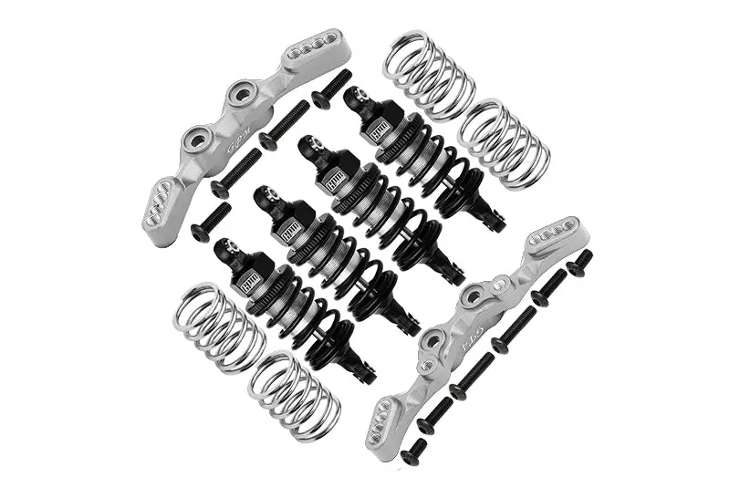 Aluminum Front & Rear Shock Towers + Front (53Mm) + Rear (50Mm) Oil Filled Dampers For 1/10 Traxxas Ford Gt 4-Tec 2.0 83056-4 / 4-Tec 3.0 93054-4 - 28Pc Set Silver 1