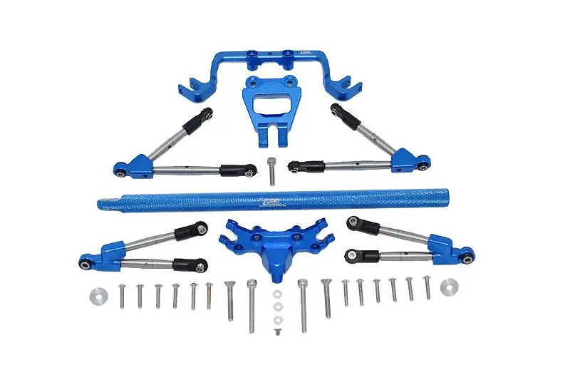 Aluminum Front & Rear Tie Rods With Stabilizer + Center Brace Bar & Mount For 1/10 Traxxas Hoss 4X4 Vxl 90076-4 - 31Pc Set Blue 1