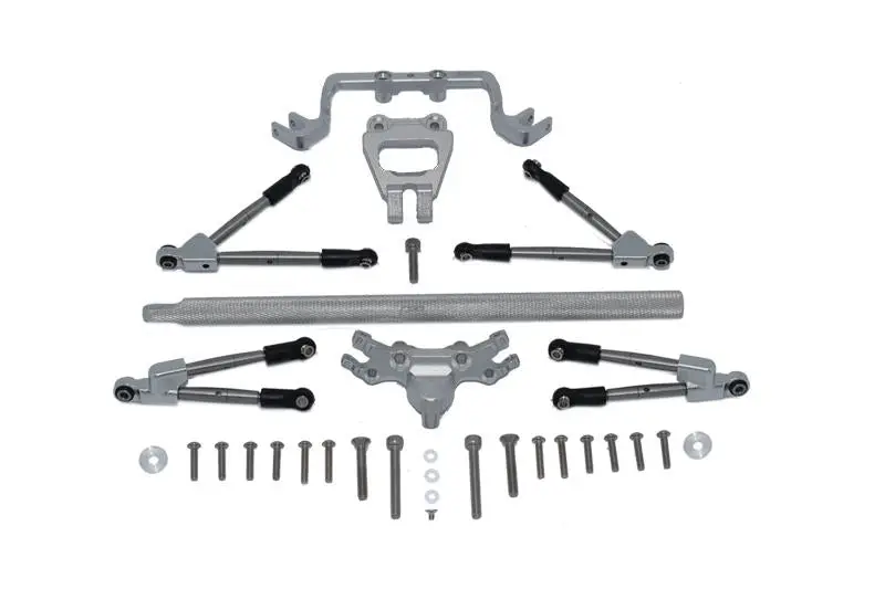 Aluminum Front & Rear Tie Rods With Stabilizer + Center Brace Bar & Mount For 1/10 Traxxas Hoss 4X4 Vxl 90076-4 - 31Pc Set Gray Silver 1