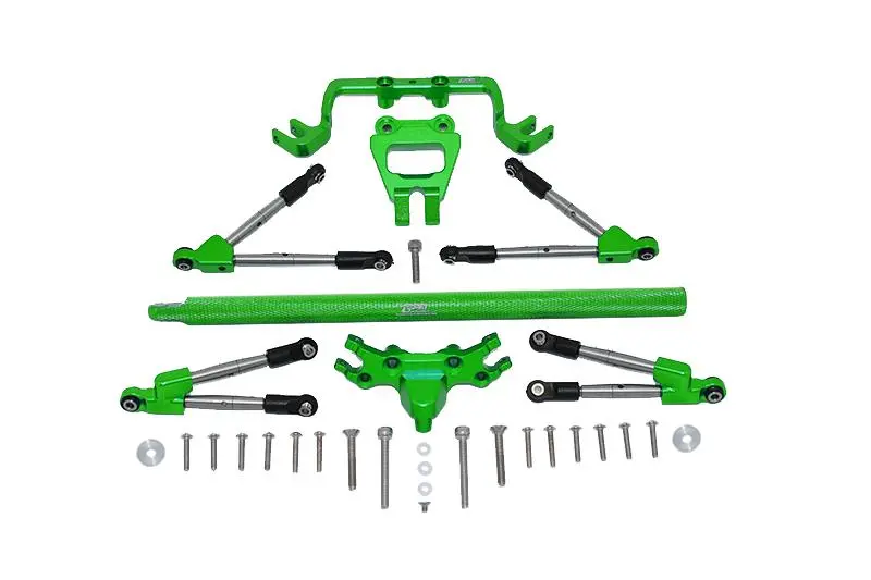 Aluminum Front & Rear Tie Rods With Stabilizer + Center Brace Bar & Mount For 1/10 Traxxas Hoss 4X4 Vxl 90076-4 - 31Pc Set Green 1