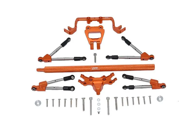 Aluminum Front & Rear Tie Rods With Stabilizer + Center Brace Bar & Mount For 1/10 Traxxas Hoss 4X4 Vxl 90076-4 - 31Pc Set Orange 1