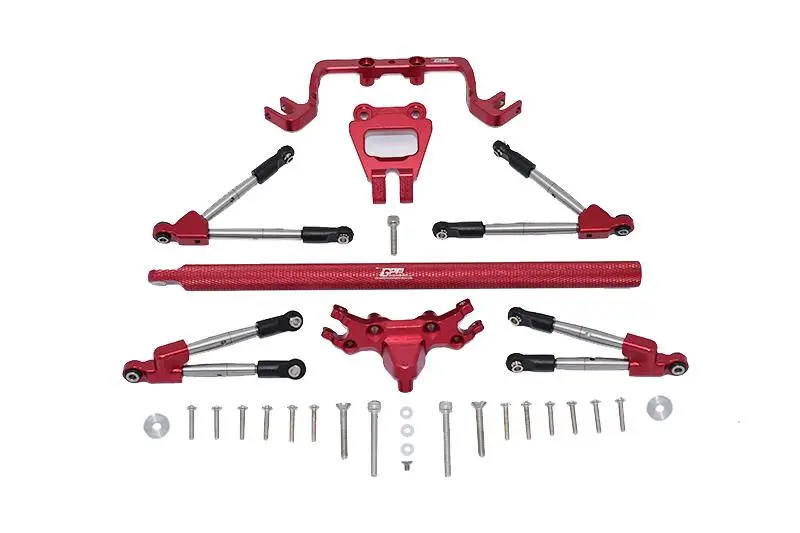 Aluminum Front & Rear Tie Rods With Stabilizer + Center Brace Bar & Mount For 1/10 Traxxas Hoss 4X4 Vxl 90076-4 - 31Pc Set Red 1