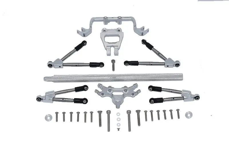 Aluminum Front & Rear Tie Rods With Stabilizer + Center Brace Bar & Mount For 1/10 Traxxas Hoss 4X4 Vxl 90076-4 - 31Pc Set Silver 1