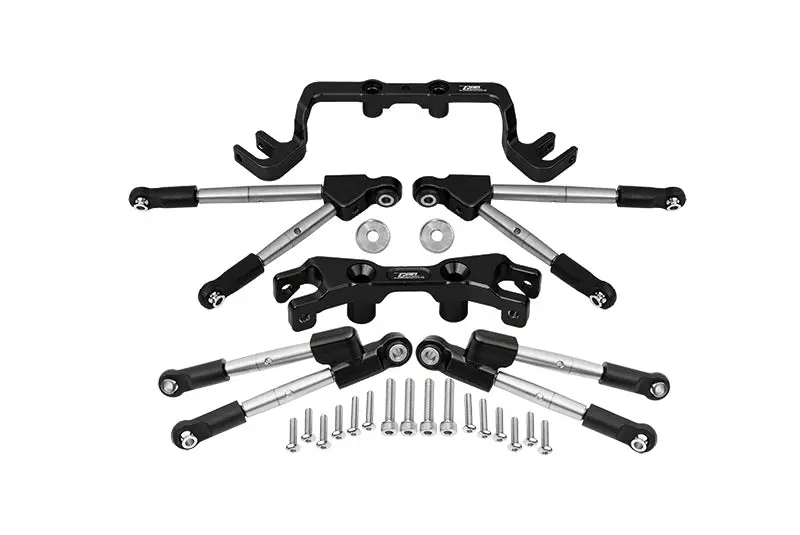 Aluminum Front & Rear Tie Rods With Stabilizer For 1/10 Traxxas Hoss 4X4 Vxl 90076-4 - 24Pc Set Black 1