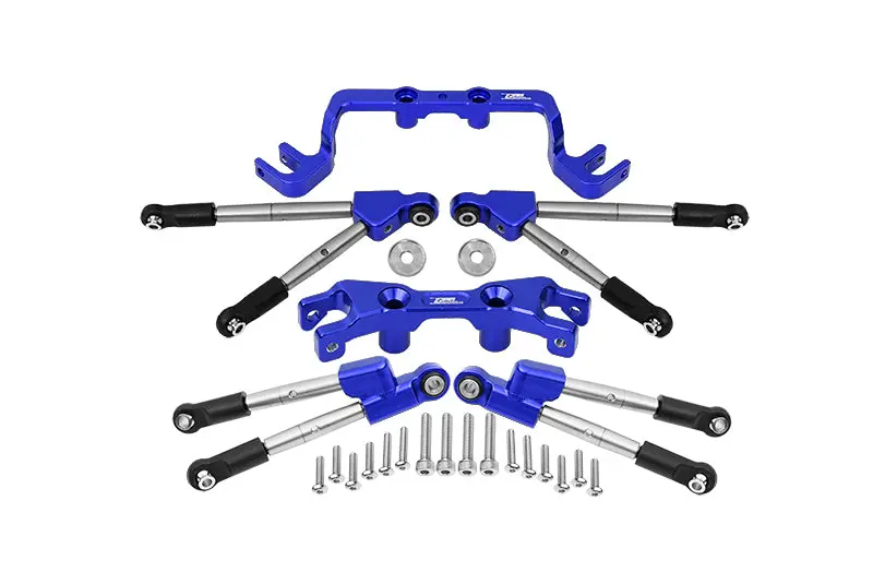 Aluminum Front & Rear Tie Rods With Stabilizer For 1/10 Traxxas Hoss 4X4 Vxl 90076-4 - 24Pc Set Blue 1