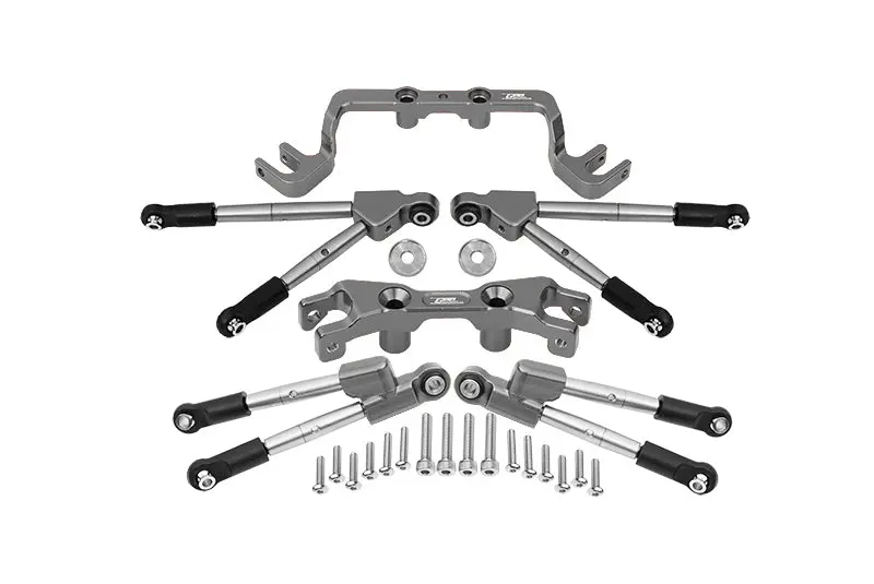 Aluminum Front & Rear Tie Rods With Stabilizer For 1/10 Traxxas Hoss 4X4 Vxl 90076-4 - 24Pc Set Gray Silver 1