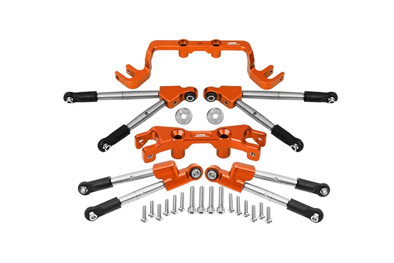 Aluminum Front & Rear Tie Rods With Stabilizer For 1/10 Traxxas Hoss 4X4 Vxl 90076-4 - 24Pc Set Orange 1
