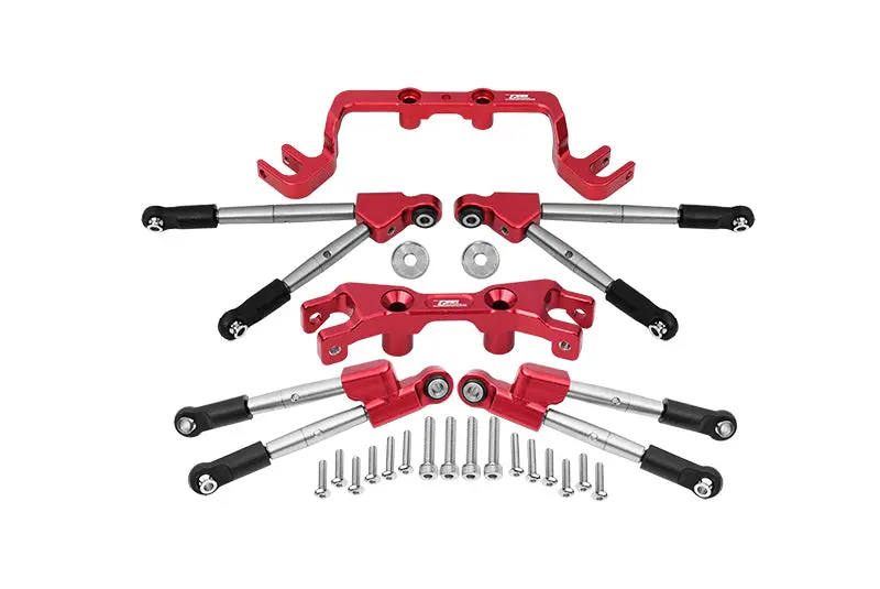 Aluminum Front & Rear Tie Rods With Stabilizer For 1/10 Traxxas Hoss 4X4 Vxl 90076-4 - 24Pc Set Red 1