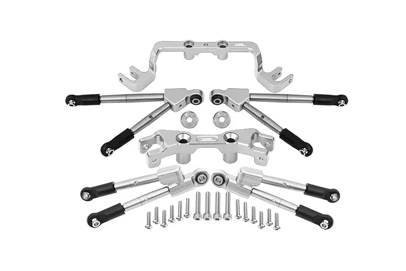 Aluminum Front & Rear Tie Rods With Stabilizer For 1/10 Traxxas Hoss 4X4 Vxl 90076-4 - 24Pc Set Silver 1
