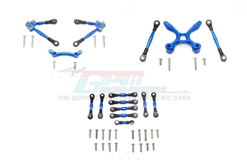 Aluminum Front & Rear Tie Rods With Stabilizer For C Hub + Whole Car Tie Rods For 1/10 Traxxas Ford Gt 4-Tec 2.0 83056-4 / 4-Tec 3.0 93054-4 - 51Pc Set Blue 1