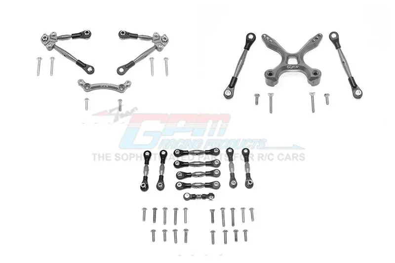 Aluminum Front & Rear Tie Rods With Stabilizer For C Hub + Whole Car Tie Rods For 1/10 Traxxas Ford Gt 4-Tec 2.0 83056-4 / 4-Tec 3.0 93054-4 - 51Pc Set Gray Silver 1