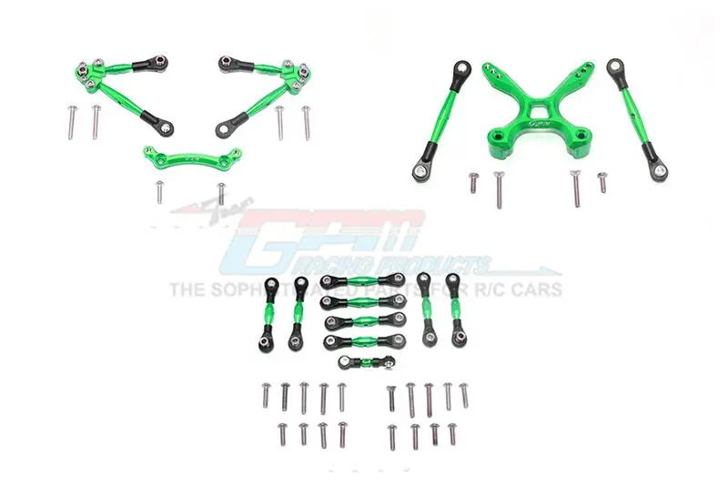 Aluminum Front & Rear Tie Rods With Stabilizer For C Hub + Whole Car Tie Rods For 1/10 Traxxas Ford Gt 4-Tec 2.0 83056-4 / 4-Tec 3.0 93054-4 - 51Pc Set Green 1