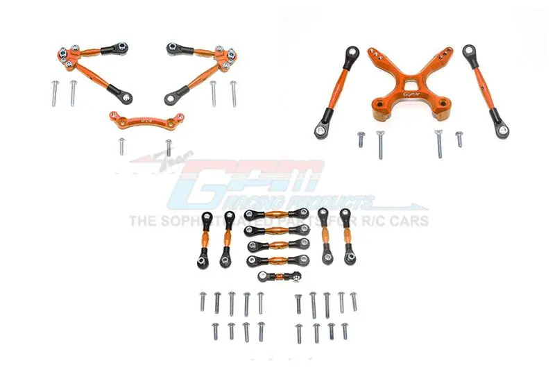 Aluminum Front & Rear Tie Rods With Stabilizer For C Hub + Whole Car Tie Rods For 1/10 Traxxas Ford Gt 4-Tec 2.0 83056-4 / 4-Tec 3.0 93054-4 - 51Pc Set Orange 1