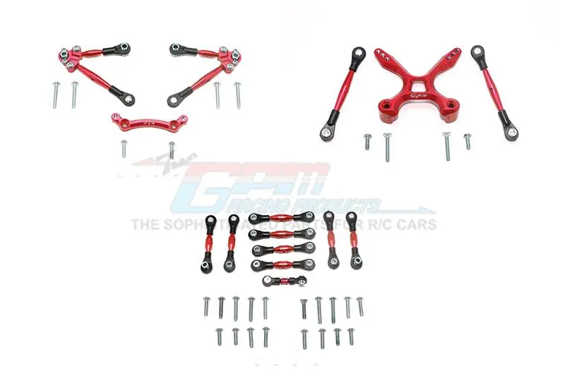 Aluminum Front & Rear Tie Rods With Stabilizer For C Hub + Whole Car Tie Rods For 1/10 Traxxas Ford Gt 4-Tec 2.0 83056-4 / 4-Tec 3.0 93054-4 - 51Pc Set Red 1