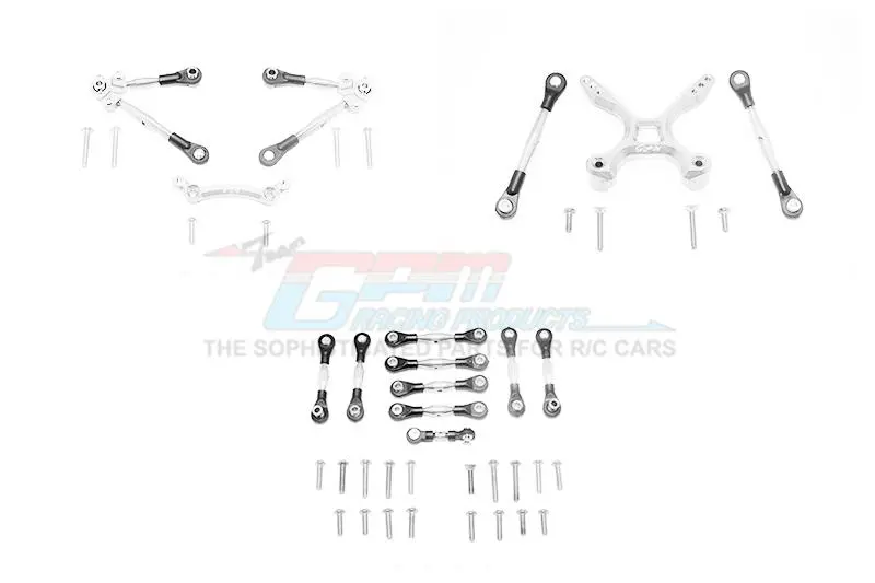 Aluminum Front & Rear Tie Rods With Stabilizer For C Hub + Whole Car Tie Rods For 1/10 Traxxas Ford Gt 4-Tec 2.0 83056-4 / 4-Tec 3.0 93054-4 - 51Pc Set Silver 1