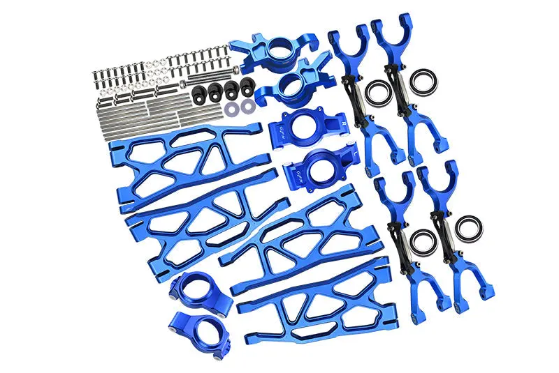 Aluminum Front & Rear Upper+Lower Arms + Front C Hubs + Front & Rear Oversized Knuckle Arms Set For 1:5 Traxxas X Maxx 4X4 (For X Maxx 6S / 8S) - 96Pc Set Blue 1